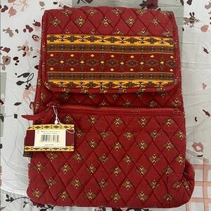 Embroidered Red Quilted Backpack